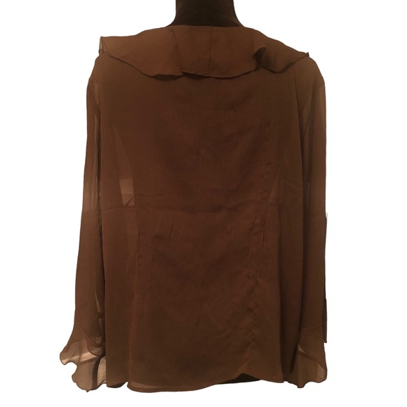 New York Designs Separates Brown Sheer Ruffle Front Blouse size XL - Picture 2 of 7